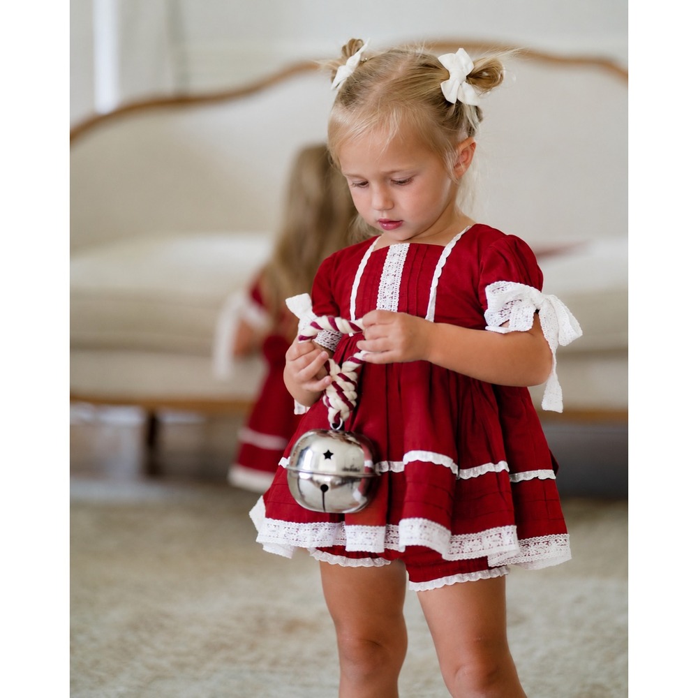Well Dressed Wolf Girls Red Lawn Party Holiday Tunic‎ Bloomer Set Cotton Xmas 3T